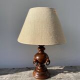 Turned wood lamp with rings