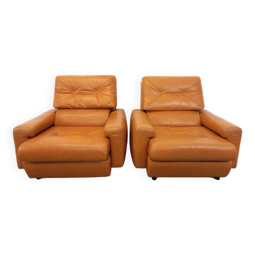 Paire de fauteuils lounge vintage en cuir des années 60 70