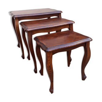 Louis XV style trundle tables in oak top parquet of Versailles