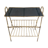 Extra table / black metal and brass vinyl door