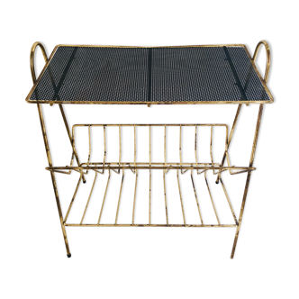 Extra table / black metal and brass vinyl door