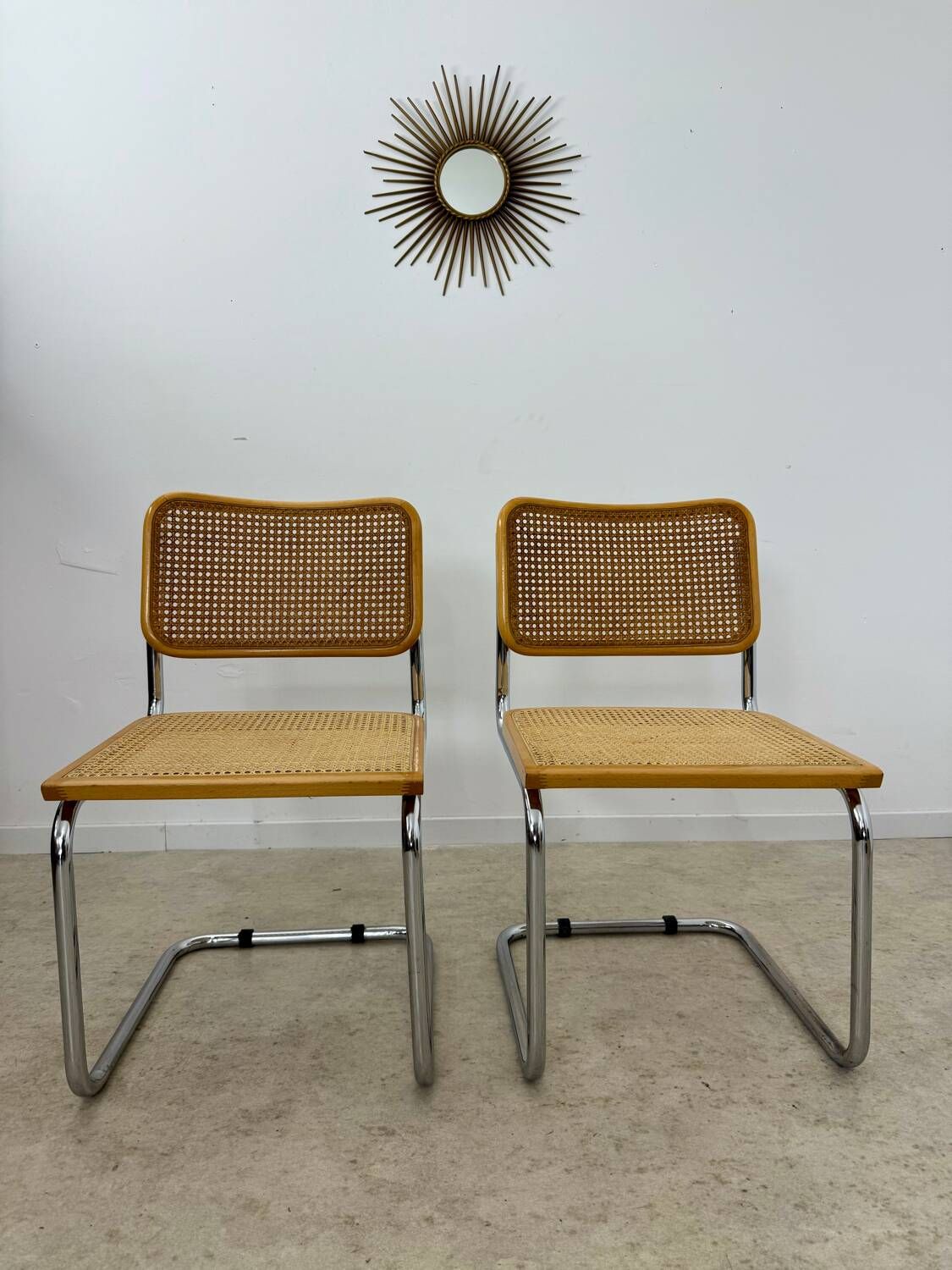 Lot of 2 identical caned chairs Cesca B32 design Marcel Breuer 1970 Made in Italy vintage