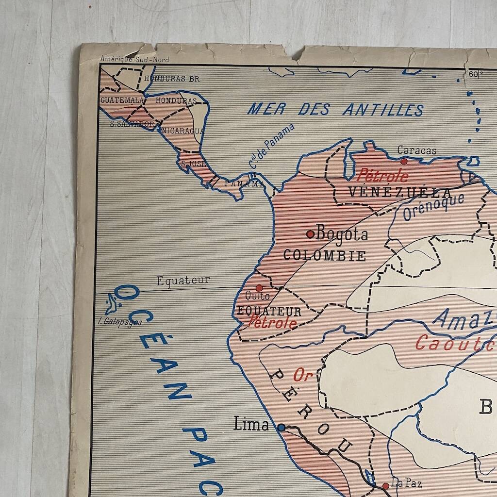 Vintage school map double-sided "South America / North America"