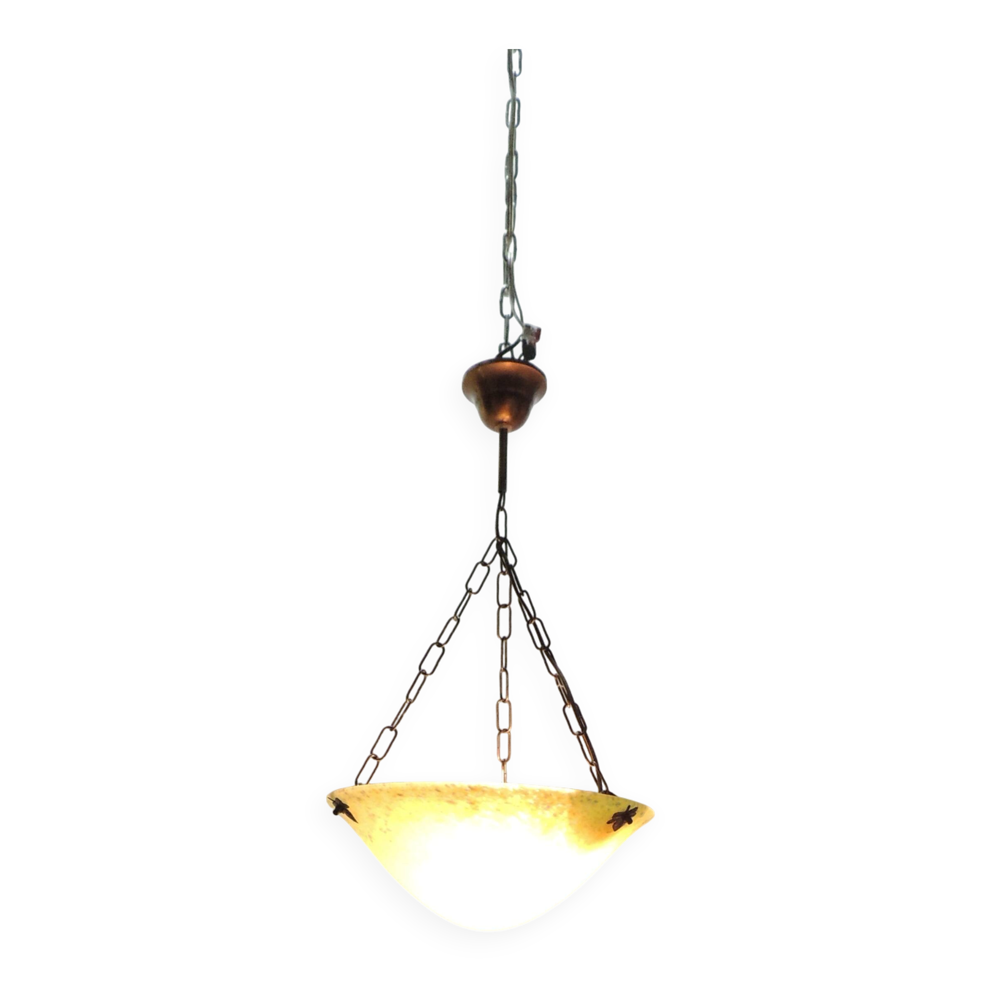 1970s vintage yellow speckled glass suspension – retro chain chandelier
