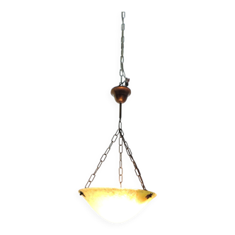 1970s vintage yellow speckled glass suspension – retro chain chandelier