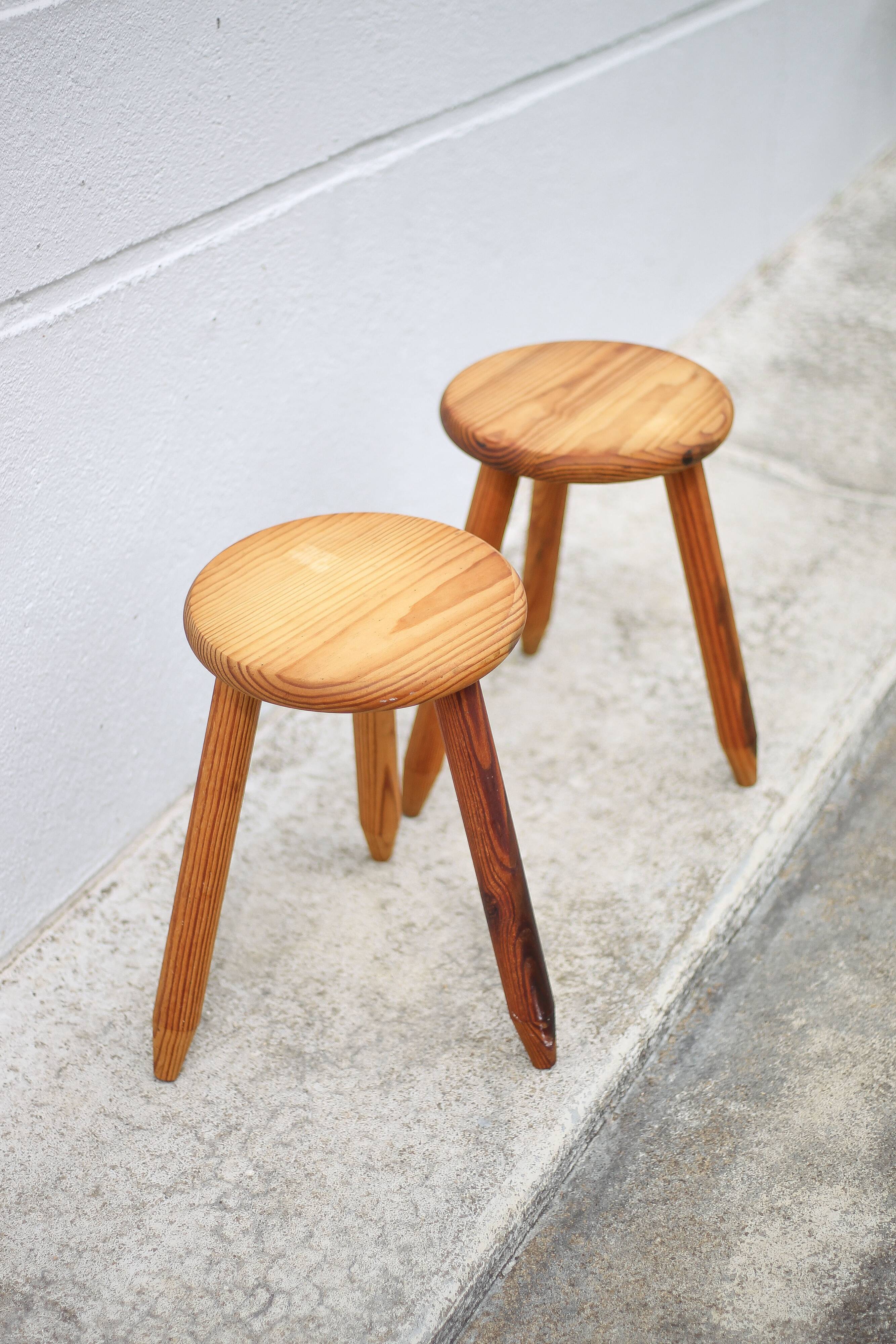 Pair of vintage stools, wooden stools, tripod stools, side stools, plant holders