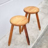 Pair of vintage stools, wooden stools, tripod stools, side stools, plant holders