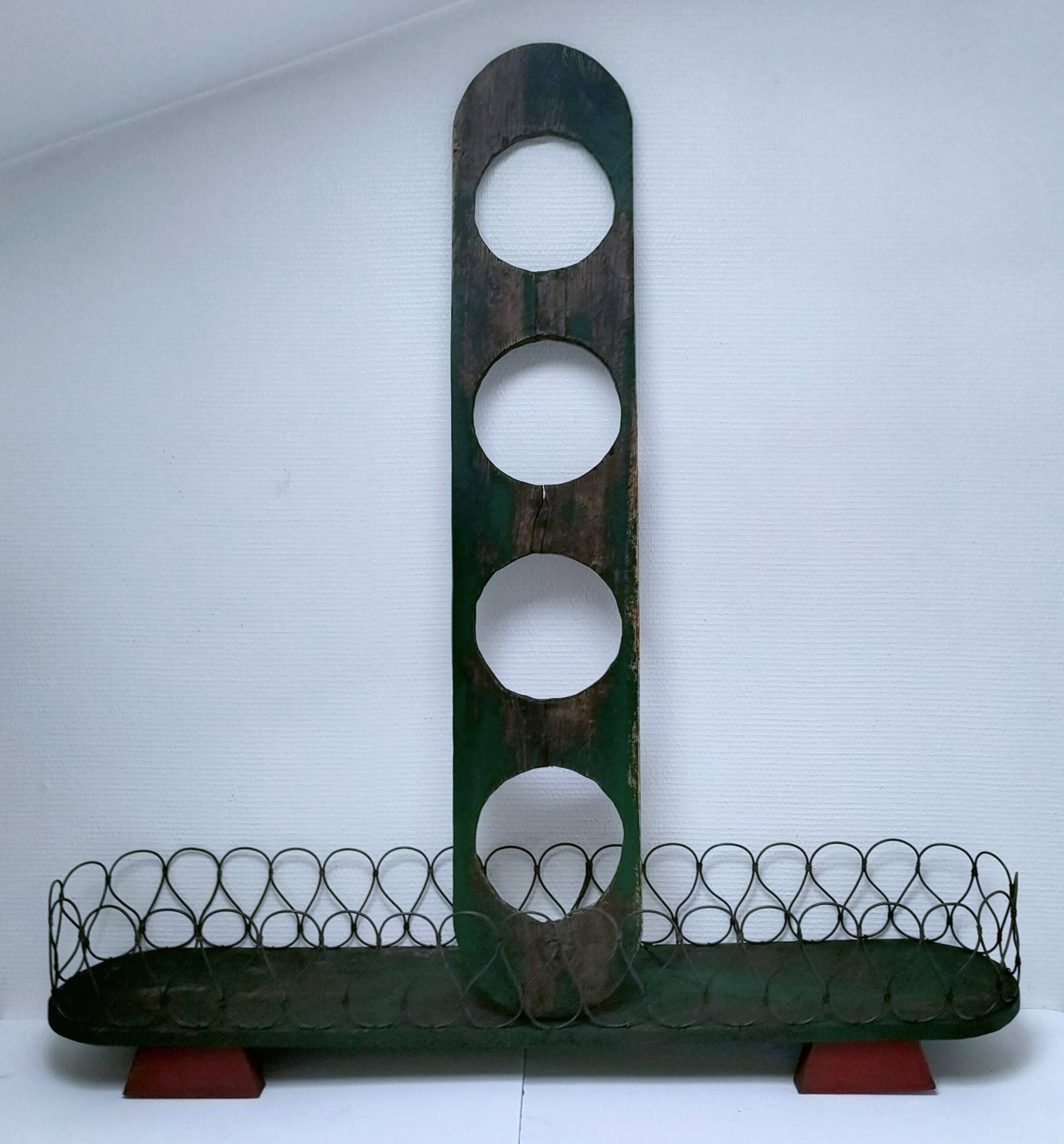 Vintage patinated wood and metal planter