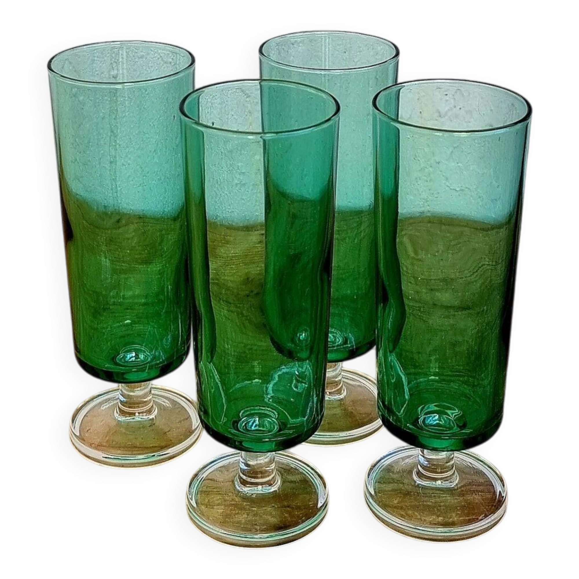 4 flûtes à champagne Luminarc Cavalier vertes vintage années 70