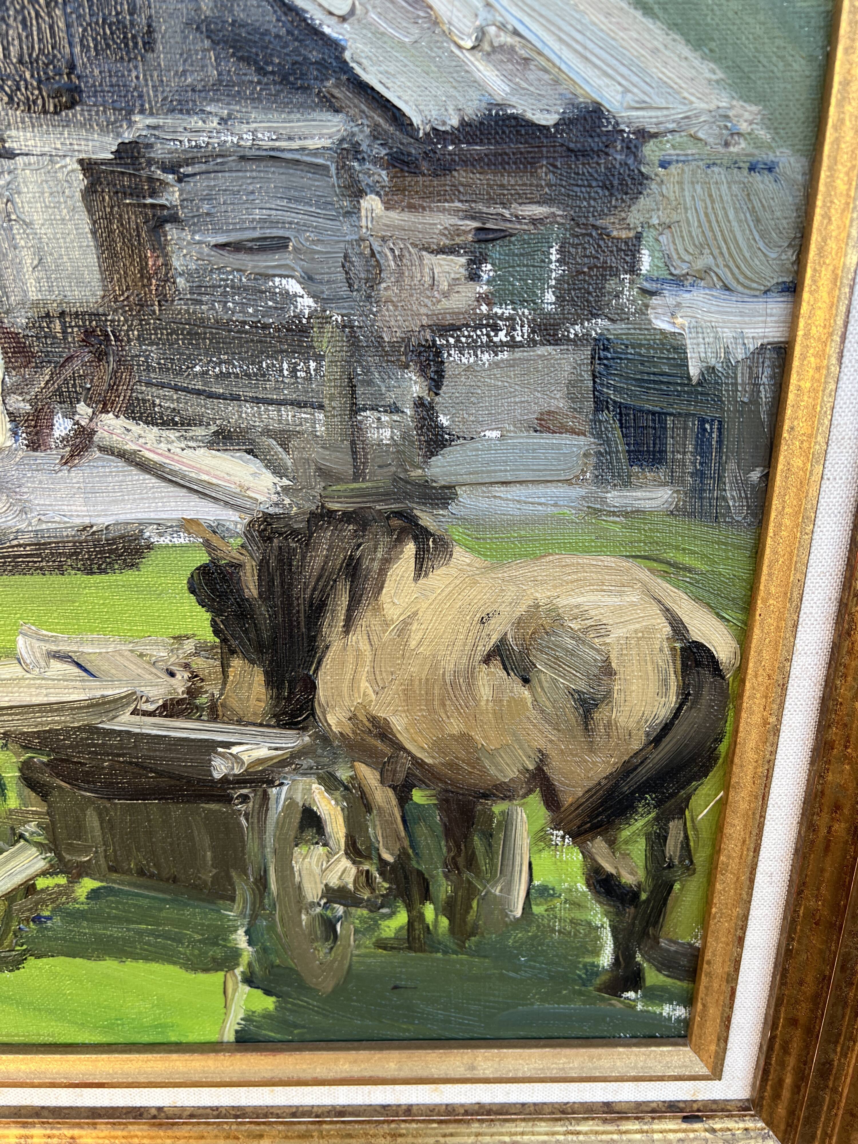 Oil-on-canvas painting The Blacksmith's Workshop 1956 signed by Fomine
