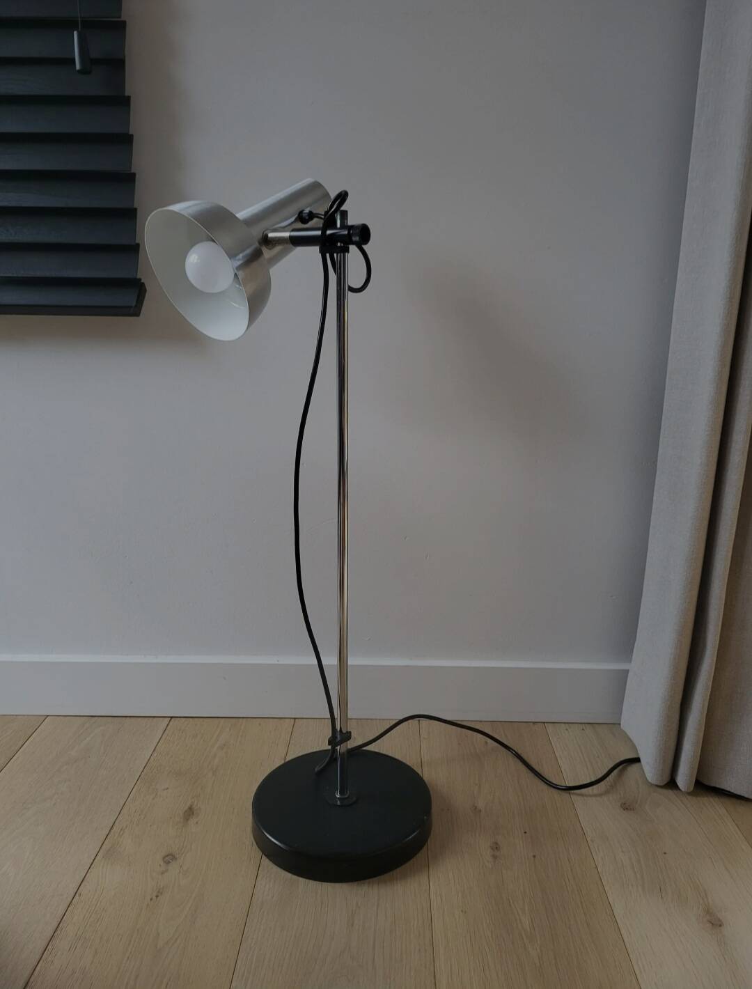 Vintage floor lamp from the mid-century, chrome, presumably 1970s.