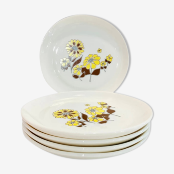 X8 assiettes floral mario  et jaune années 70 sovirel-vintage-cuisine-retri