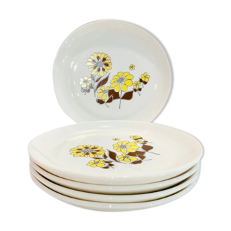 X8 assiettes floral mario  et jaune années 70 sovirel-vintage-cuisine-retri