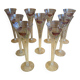 Series 9 Champagne Flutes Fine Glass Hand-Painted Floral Decor Vintage #E3
