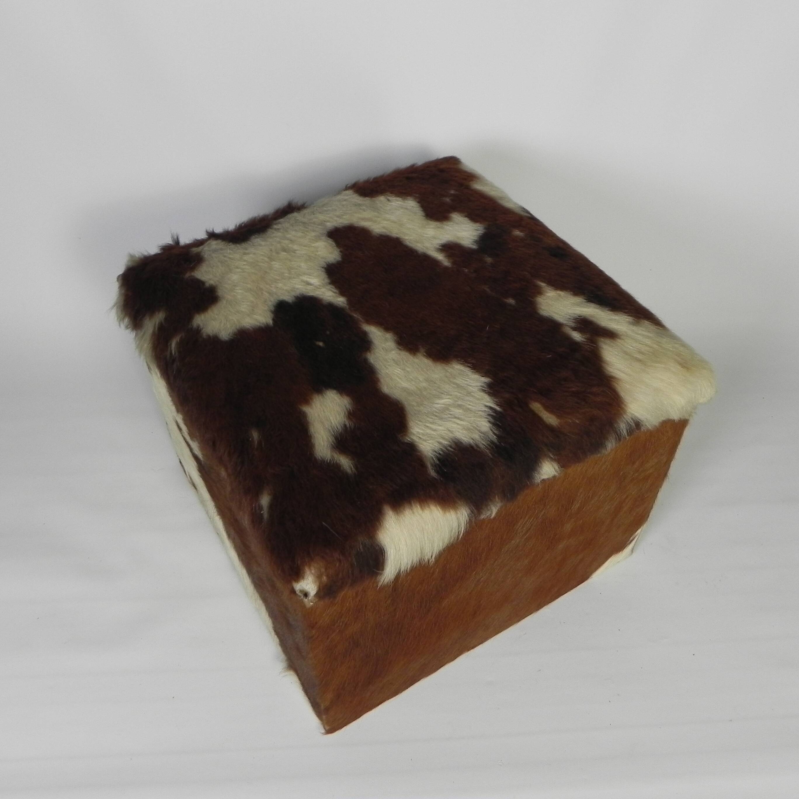 Vintage pouffe, storage chest upholstered in cowhide, Netherlands 1950s