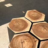 Set of 5 hexagonal stools in two-tone suar forming occasional furniture
