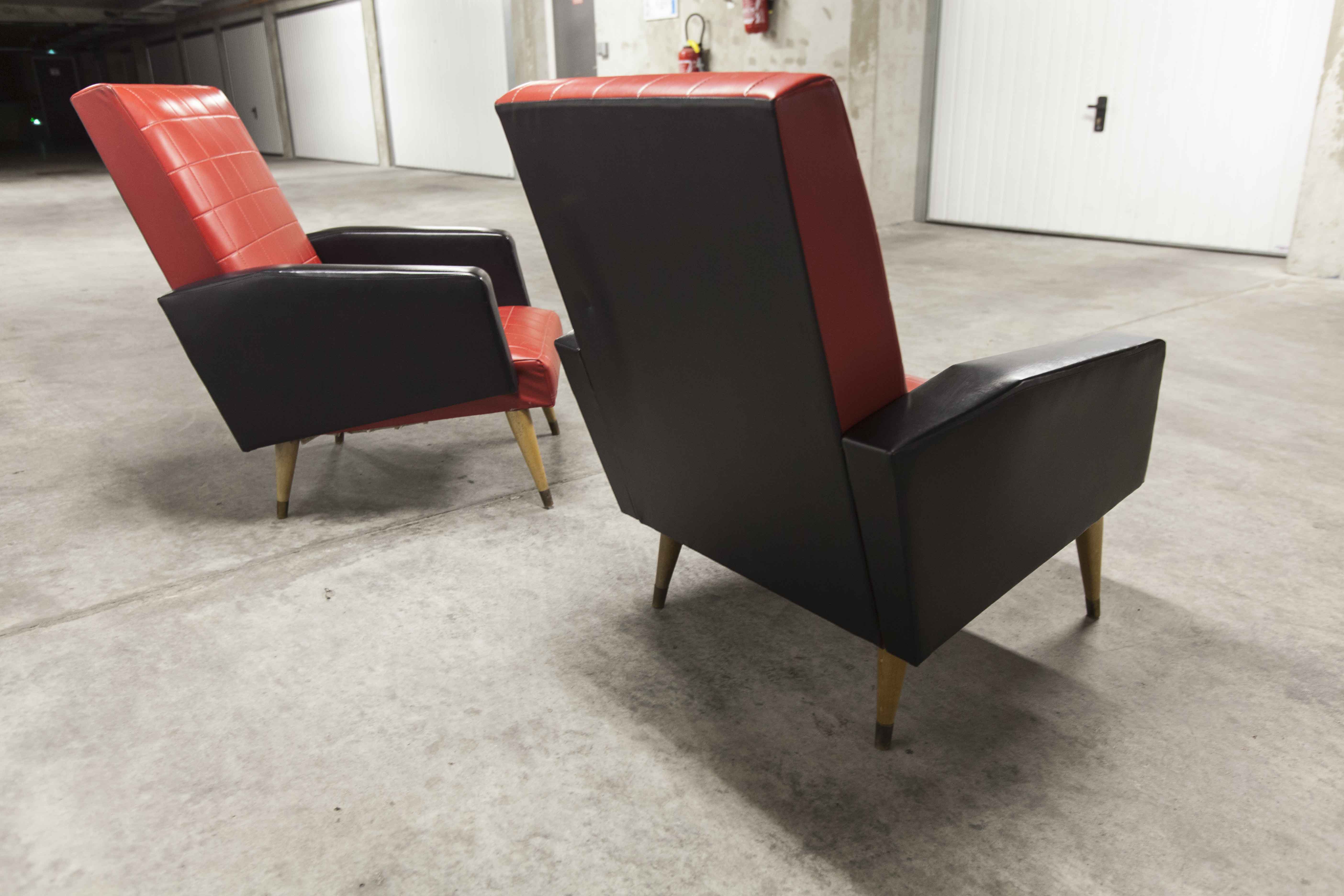 Paire de fauteuils rockabilly pieds compas 60