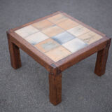 small ceramic coffee table herbarium feet wood, table signed R.capron