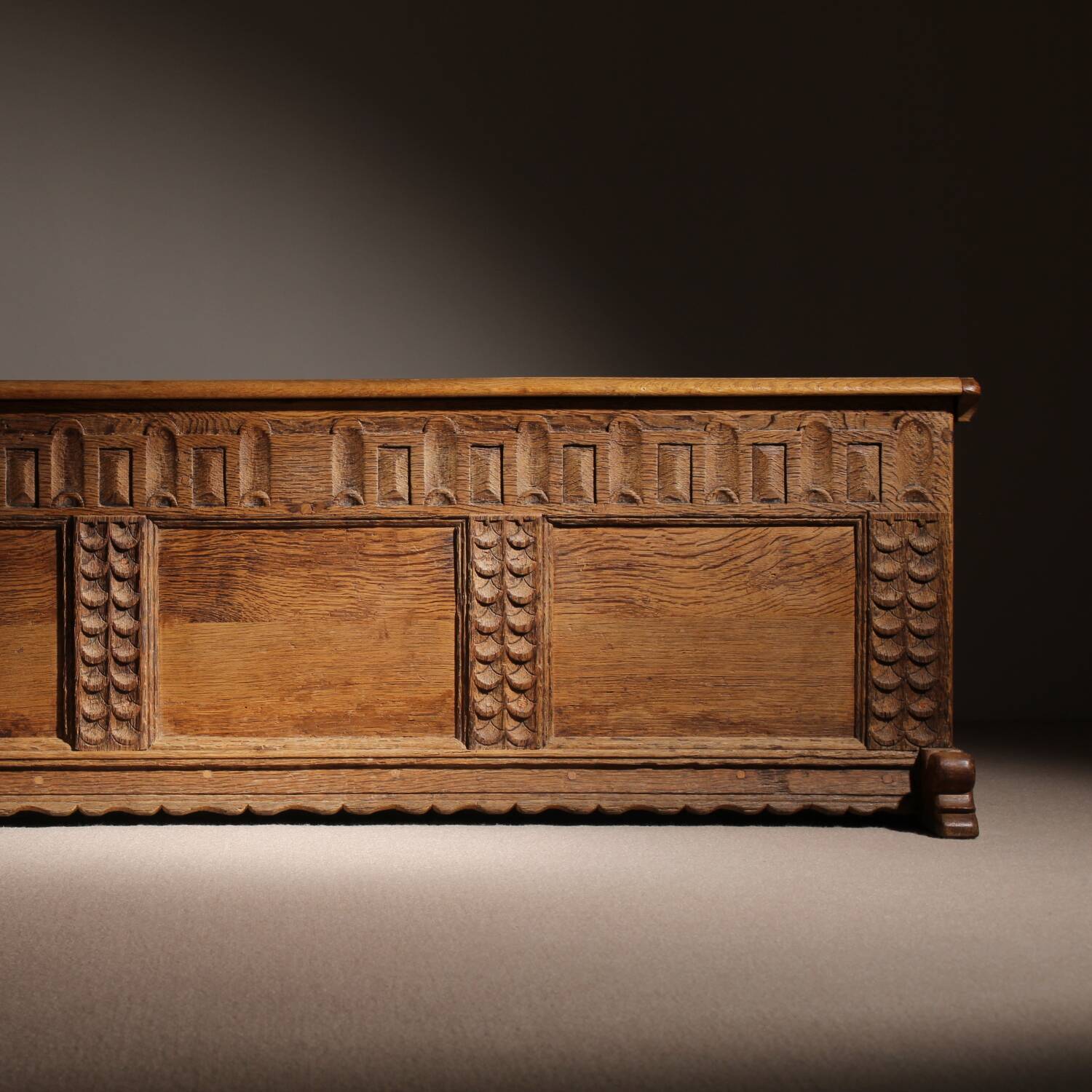 Handcrafted Solid Oak Chest with Rustic Carvings | Germany