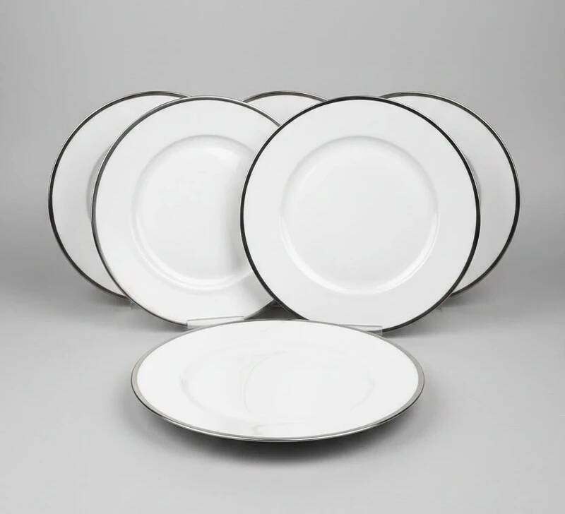 Raynaud, Fontainebleau Platine, suite de 6 assiettes à aile 22 cm