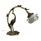 Art Nouveau period Heron lamp in bronze with double patina