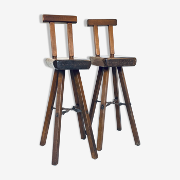 Pair of brutalist bar stools published by Mobichalet, 1950