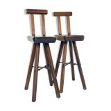 Pair of brutalist bar stools published by Mobichalet, 1950