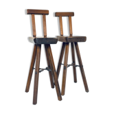 Paire de tabourets de bar brutalistes édités par Mobichalet, 1950