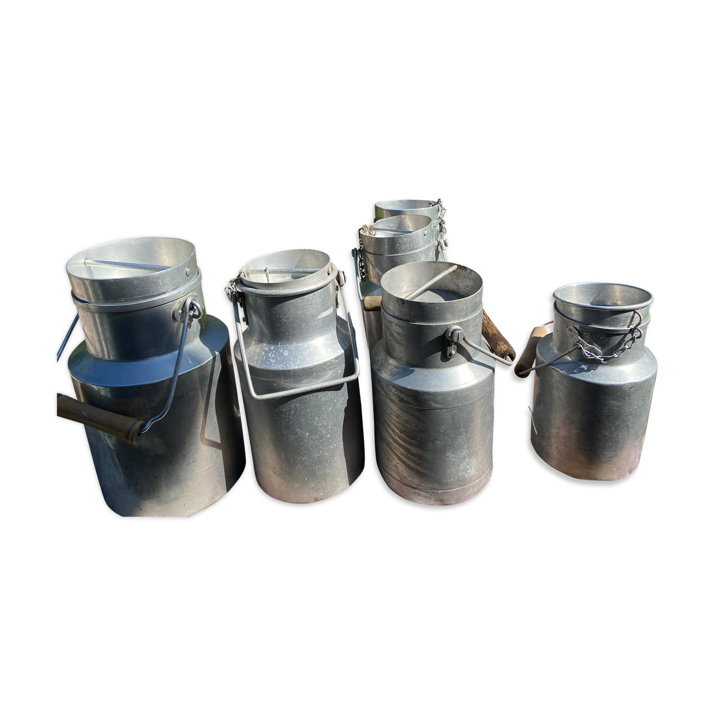 Lot de 6 bidons de lait en aluminium