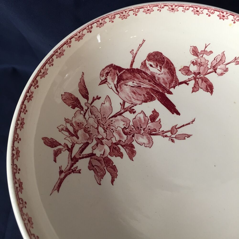 Earthenware fruit cup of Sarreguemines Favori model birds and flowers