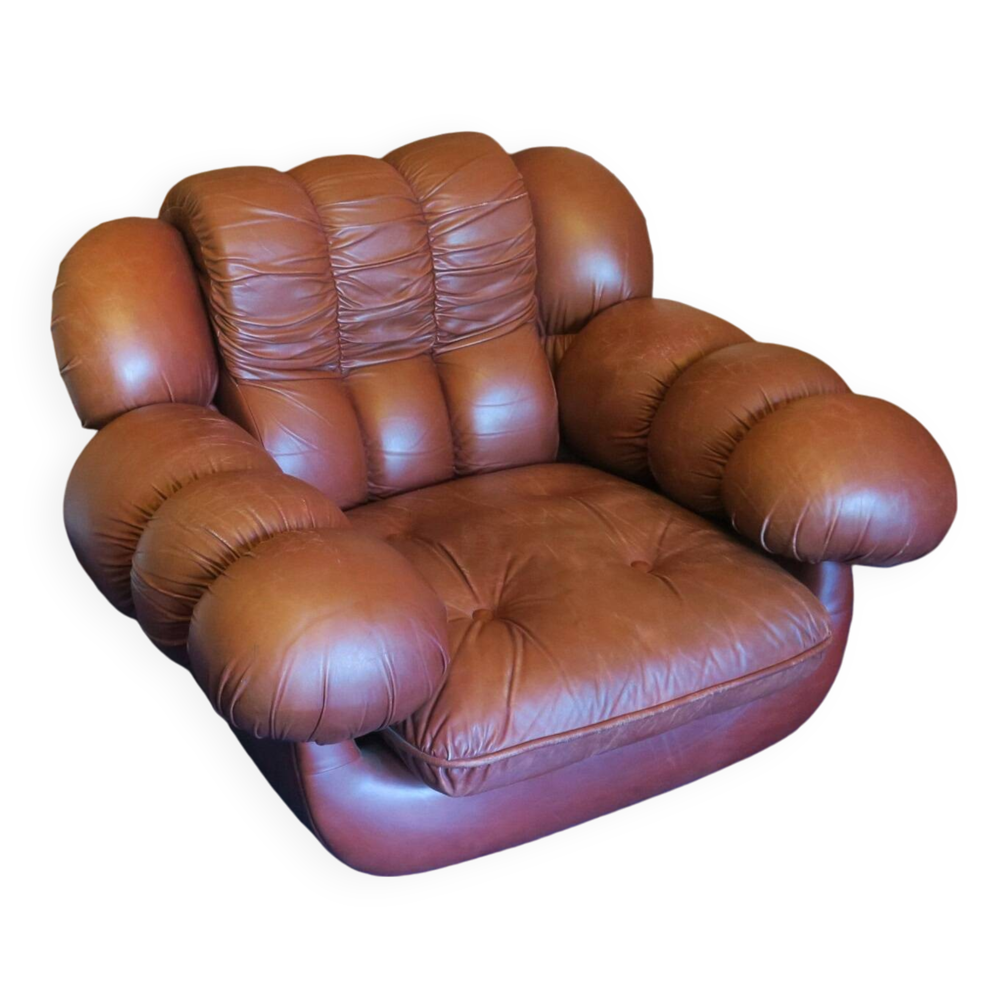 Bulky Italian leather lounge chair, 1970s