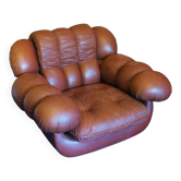 Fauteuil de salon volumineux en cuir italien, années 1970