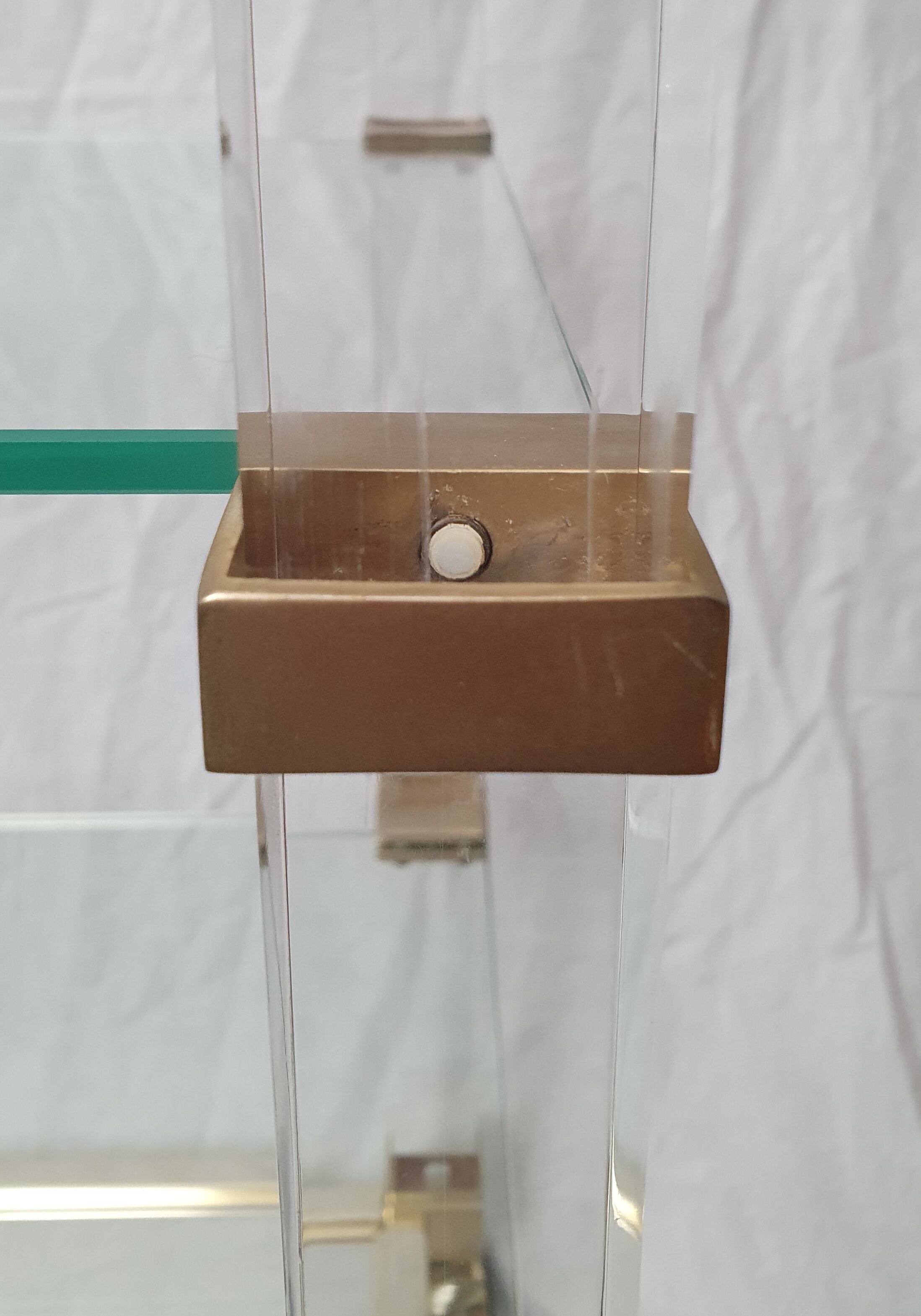 Rolling glass and plexiglass shelf by Pierre Vandel