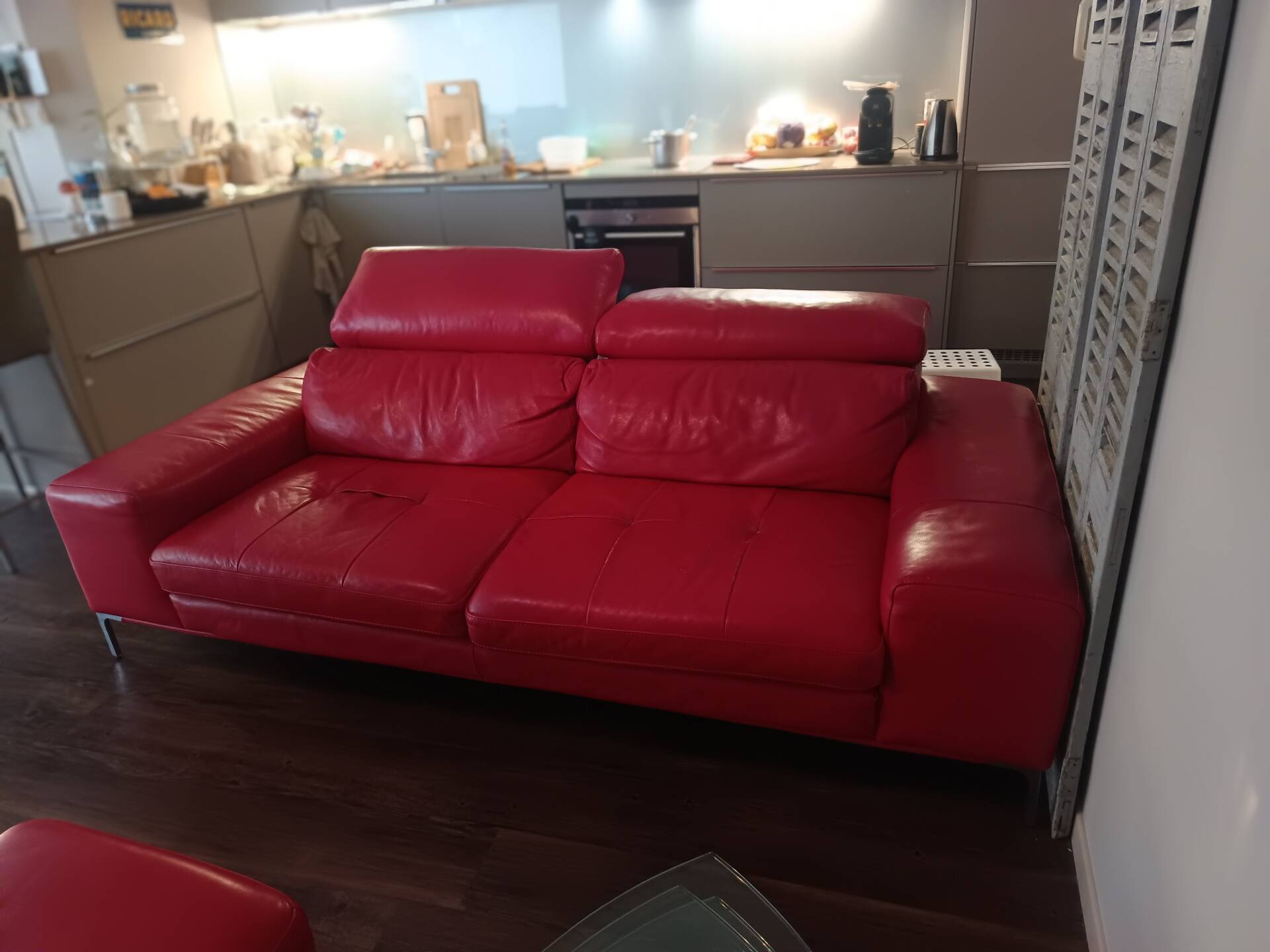 XXL Set Red Leather House - sofa, armchair and 2 poufs