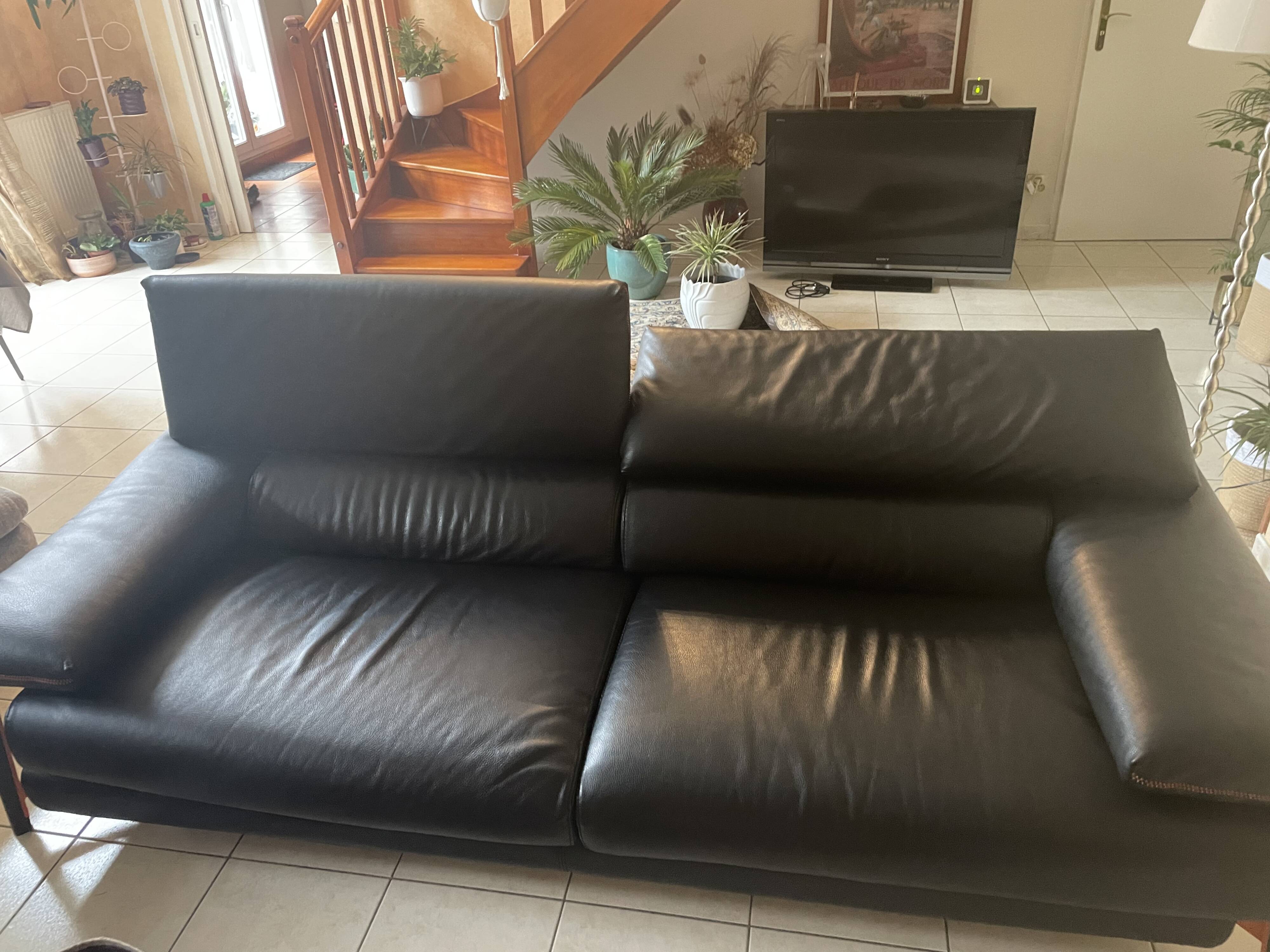 Roche Bobois black leather sofa