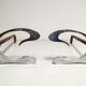 Pair of andirons in brushed steel and metal edition Jean-Paul Créations circa 1970