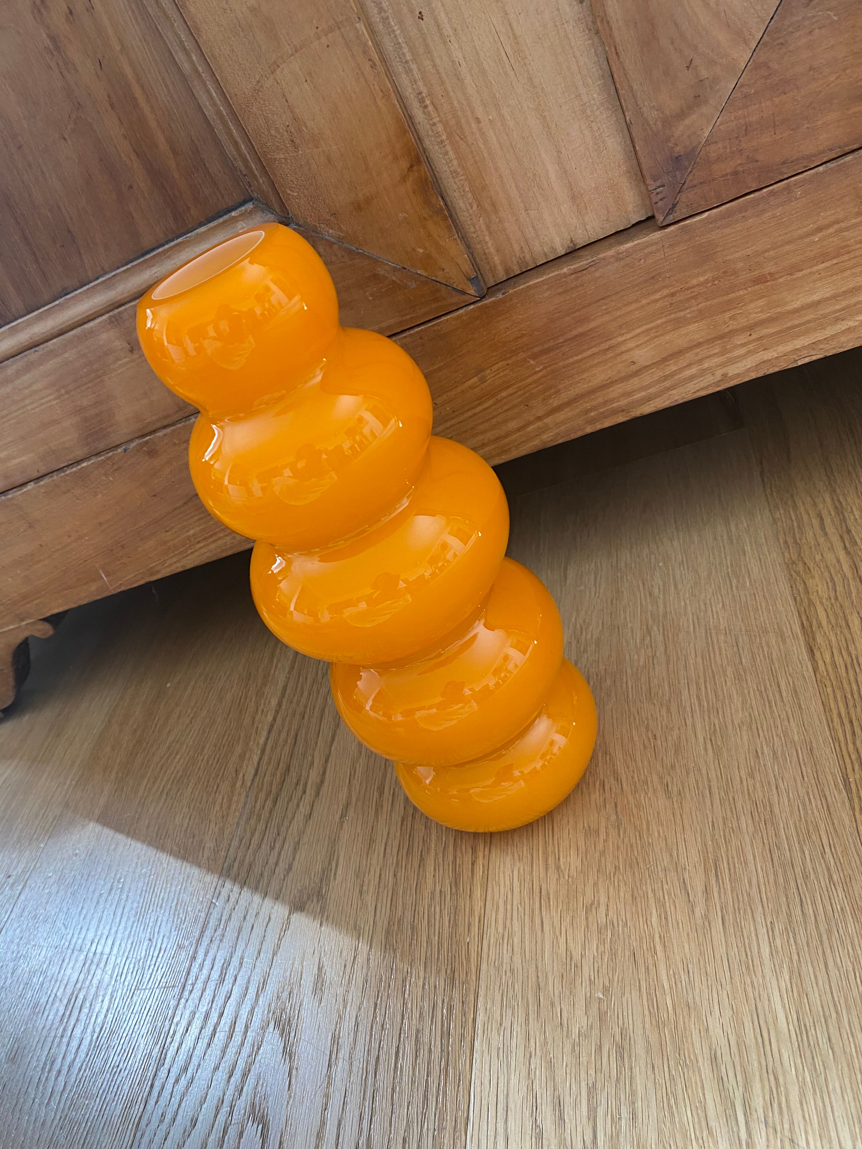 Vase bubble caterpillar orange glass double years 60 70