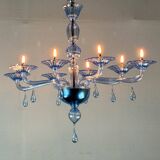 Blue murano glass venetian chandelier, 8 light arms
