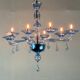 Blue murano glass venetian chandelier, 8 light arms