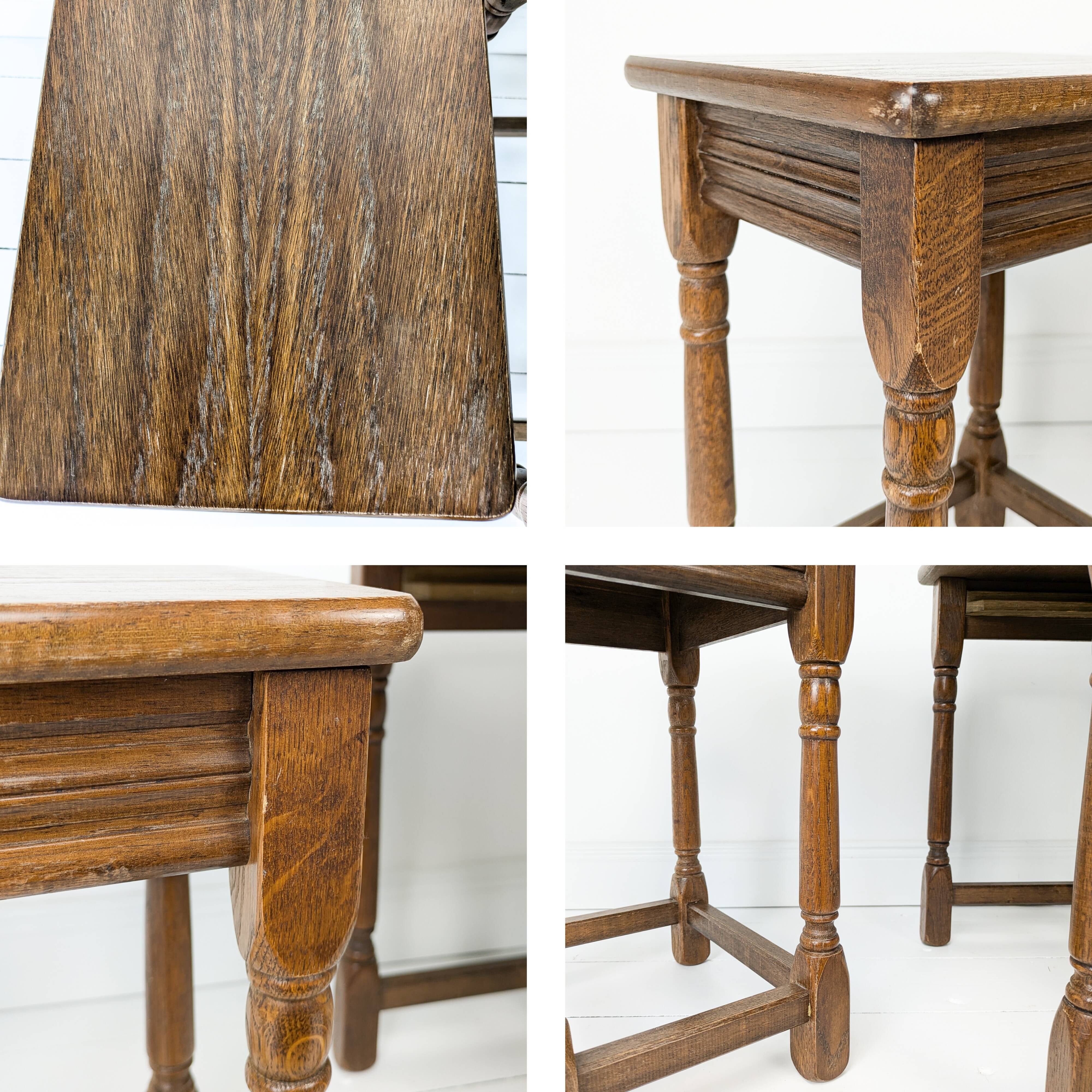 Lot de 3 tables d'appoint Mid Century Vintage en bois massif Landhaus Rustikal Banc de fleurs Tabour