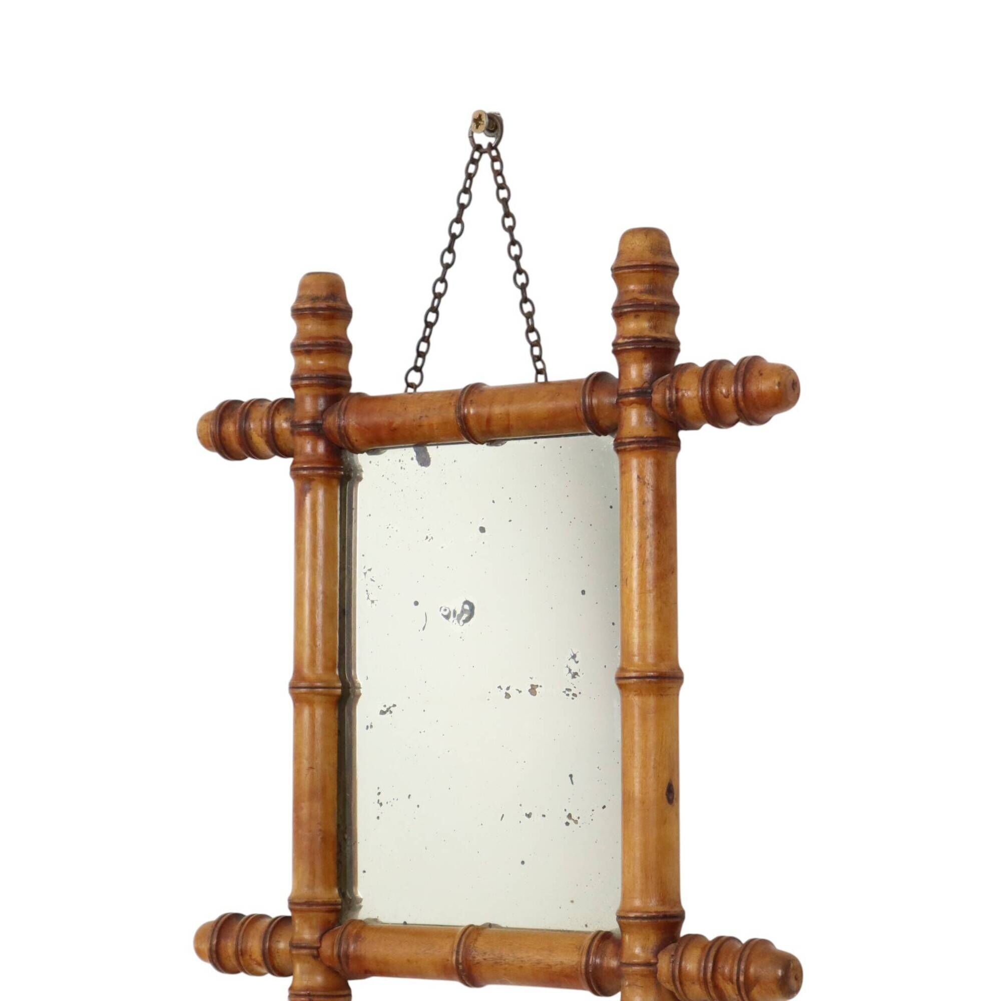 Antique Wooden Faux Bamboo Chinoiserie Mirror 40x34cm