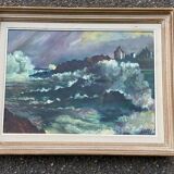 Oil painting on canvas Clody.F 1977 equunox pond Finistère