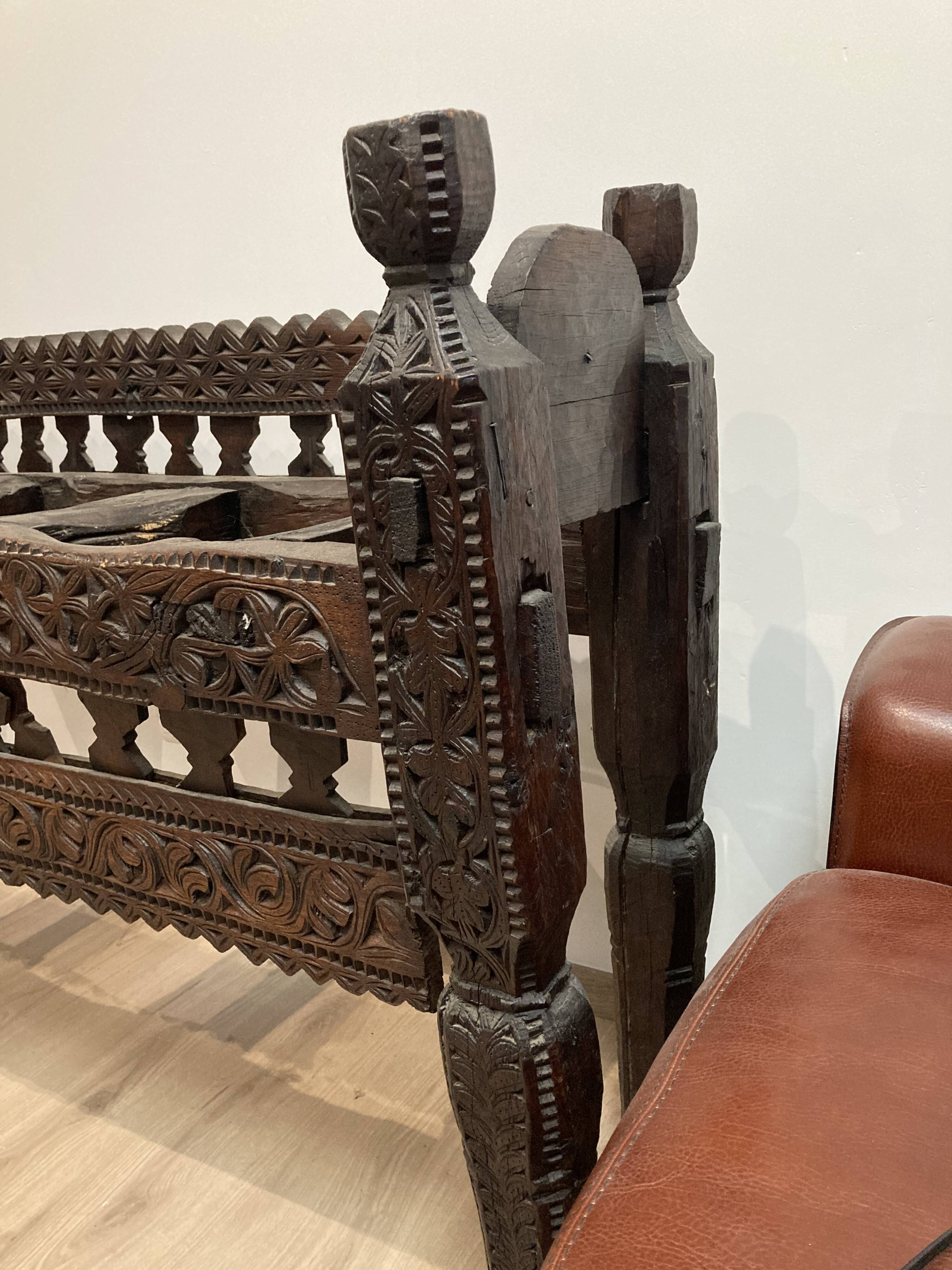 Jar holder carved wood indian nineteenth century