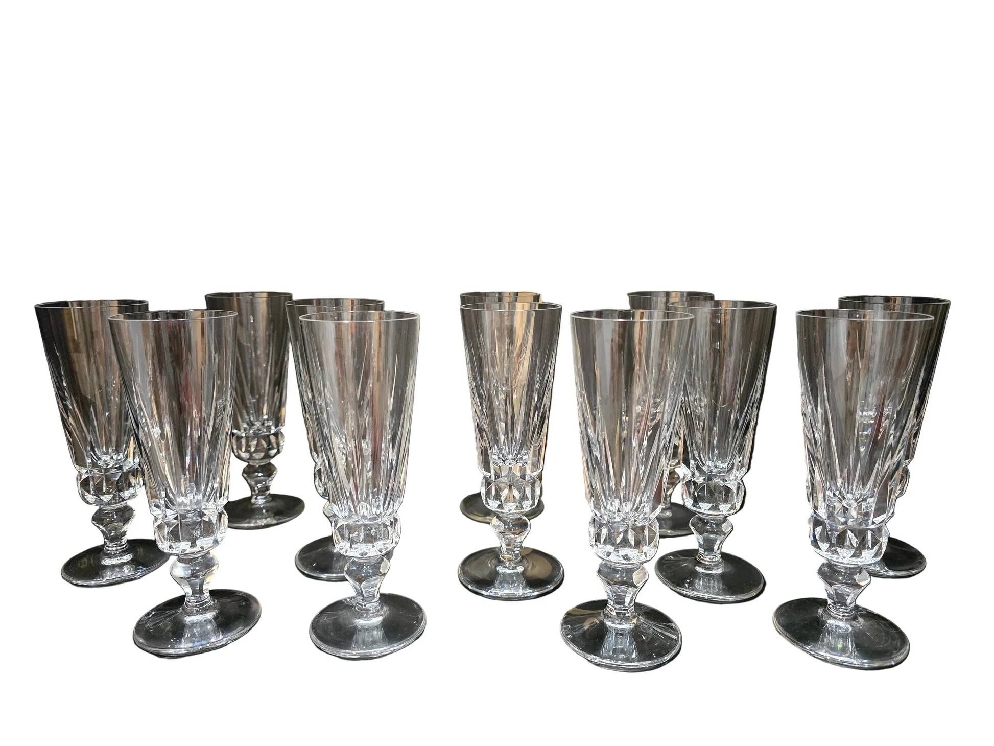 12 Saint-Louis Guernesey model champagne flutes in cut crystal