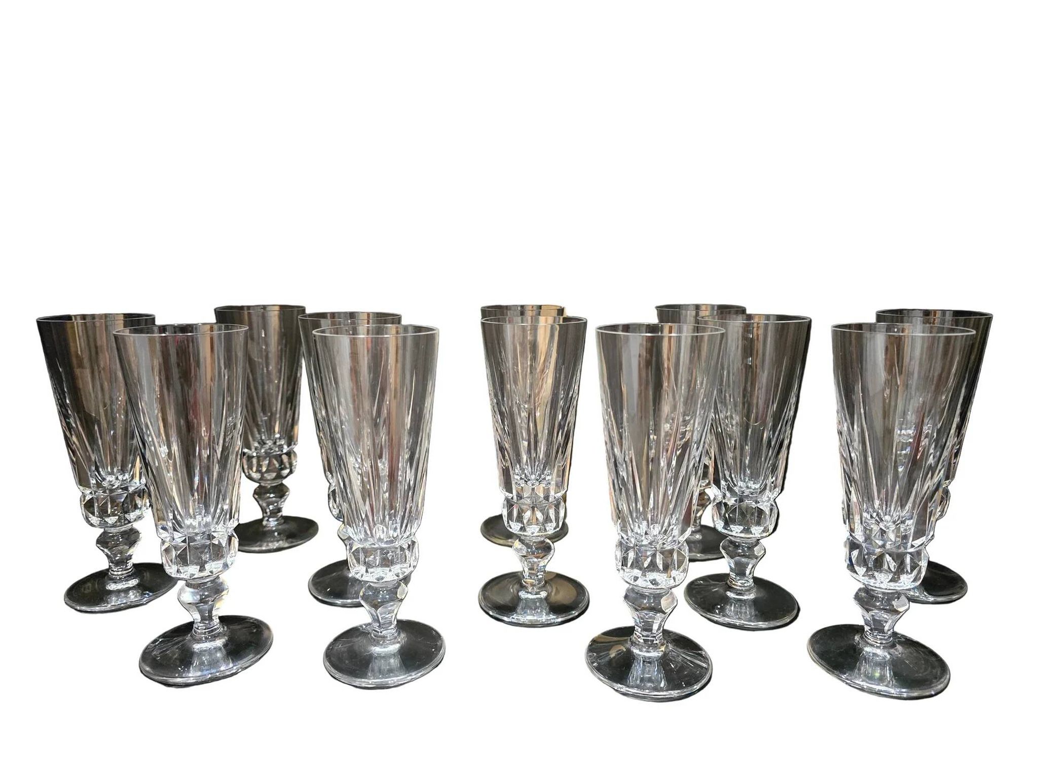 12 Saint-Louis Guernesey model champagne flutes in cut crystal