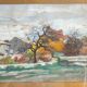 Oeuvre originale, Paysage d'automne, Gouache de Suzanne Gueguen, 1940