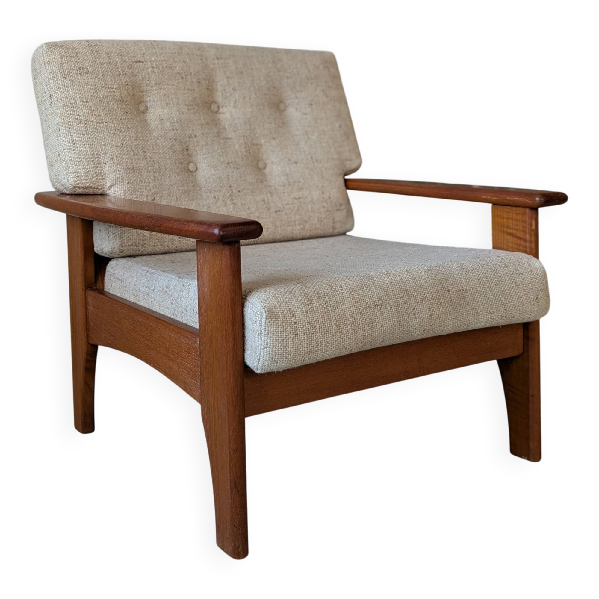 Teak and wool armchair