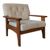 Teak and wool armchair