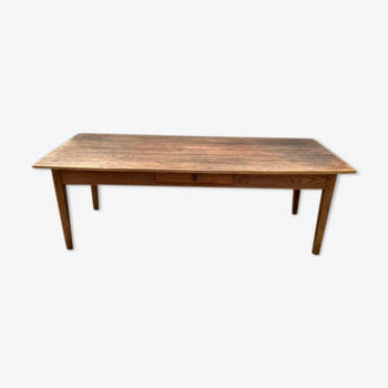 Eating farm table 218cm for 8/10 people solid oak with 1 1930 drawer