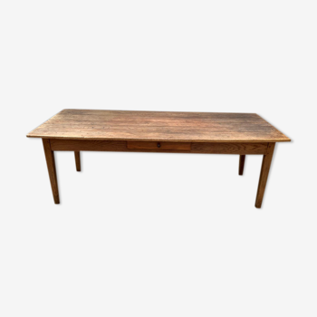 Table de ferme à repas à manger 218cm pour 8/10 personnes en chêne massif avec 1 tiroir 1930